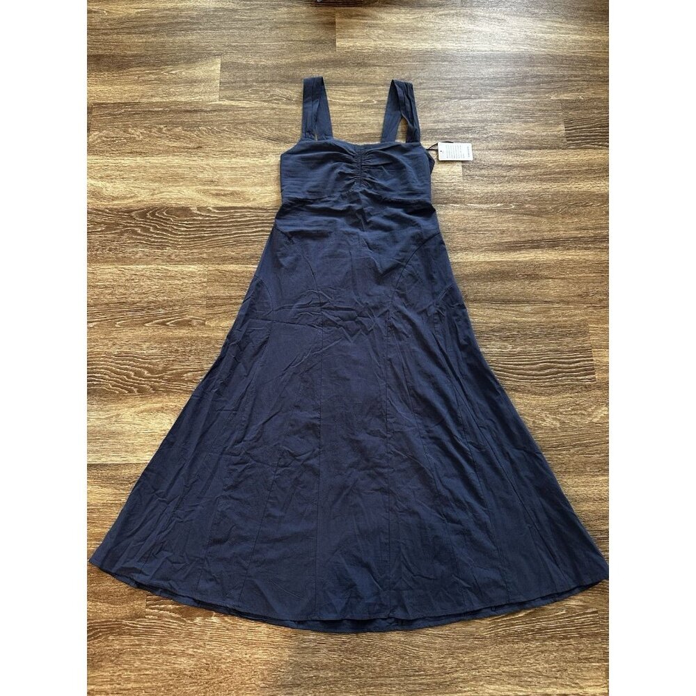 STITCHDROP NWT Bae Shore Sleeveless Midi Dress Blue Open Back Size Medium